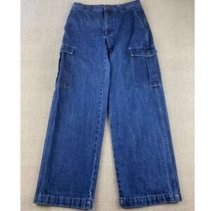 Madewell‎ Jeans Women 28 Blue Low Slung Cargo Denim Utility Cargo Pockets Baggy